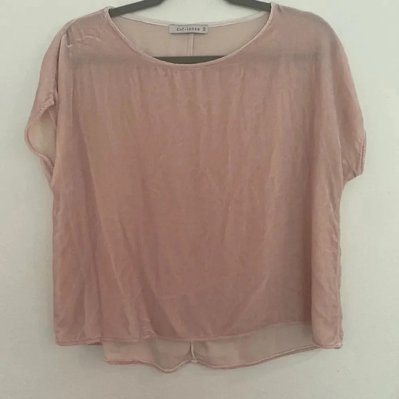 CUT Loose real velvet (silk and rayon) light pink short sleeve short Sz XS - Picture 1 of 8